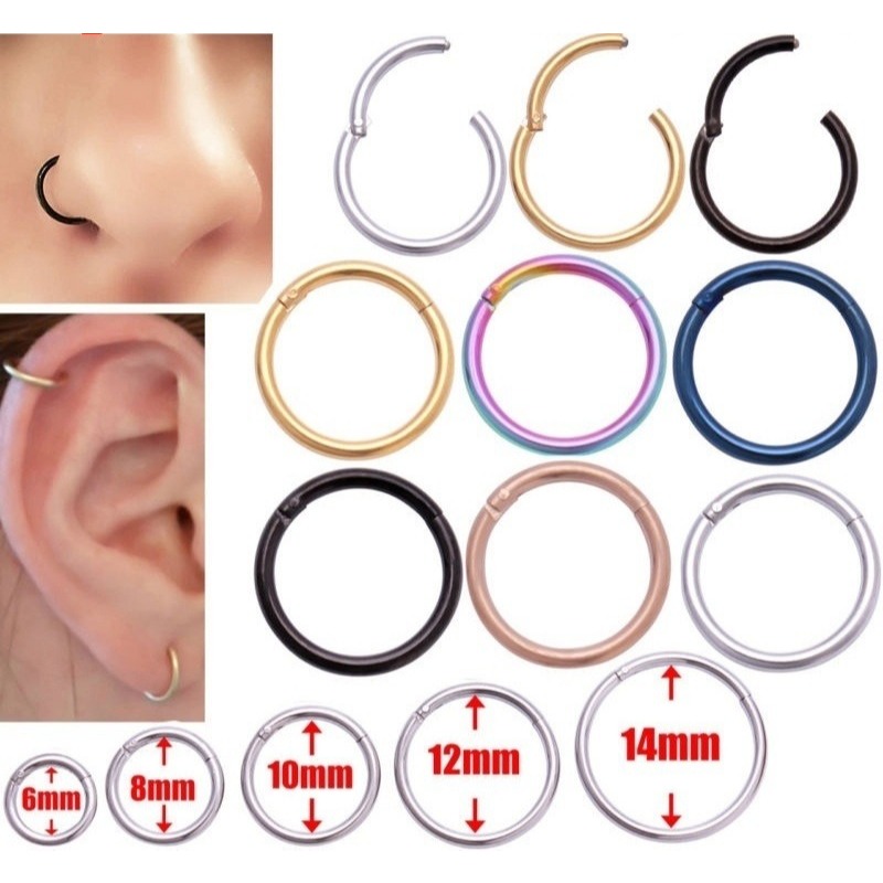 บานพับเหล็กผ่าตัด Segment แหวนจมูก Septum Clicker หู Helix Tragus Hoop แหวน