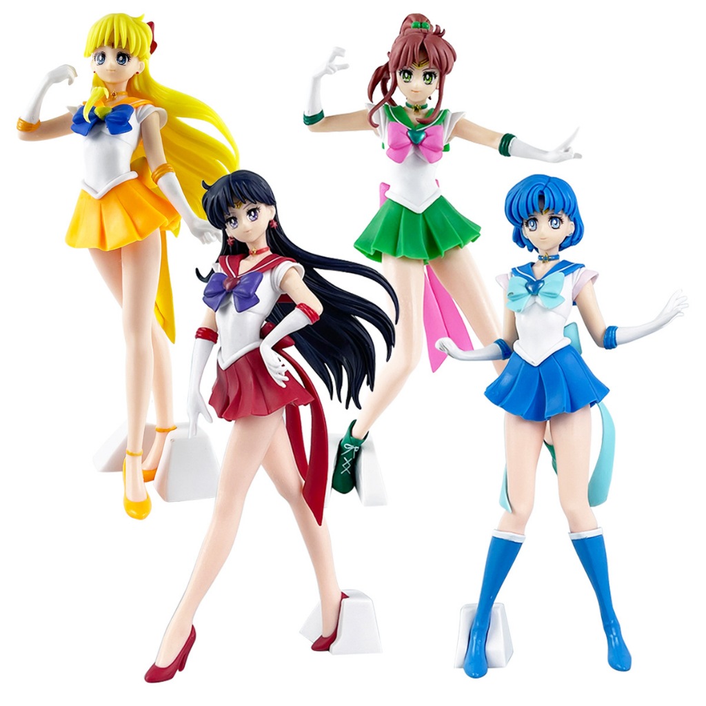 โมเดลฟิกเกอร์ PVC รูปปั้นเซเลอร์มูน Minako Aino Mizuno Ami Hino Rei Kino Makoto ขนาด 22 ซม. สําหรับตกแต่งโต๊ะ 4 ชิ้น ต่อชุด