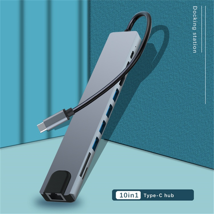 10in1 Typec ถึง HDMI 4K Docking Station USB3.0 PD ชาร ์ จ SD/TF Reader RJ45 USB C HUB สําหรับแล ็ ปท ็ อปโทรศัพท ์ มือถือคอมพิวเตอร ์ เกมคอนโซลแท ็ บเล ็ ต
