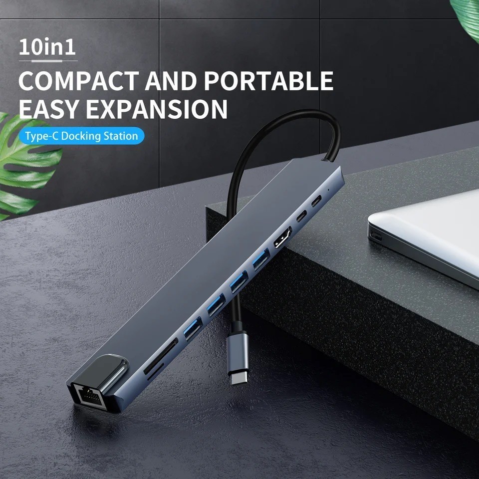 10in1 Typec ถึง HDMI 4K Docking Station USB3.0 PD ชาร ์ จ SD/TF Reader RJ45 USB C HUB สําหรับแล ็ ปท ็ อปโทรศัพท ์ มือถือคอมพิวเตอร ์ เกมคอนโซลแท ็ บเล ็ ต