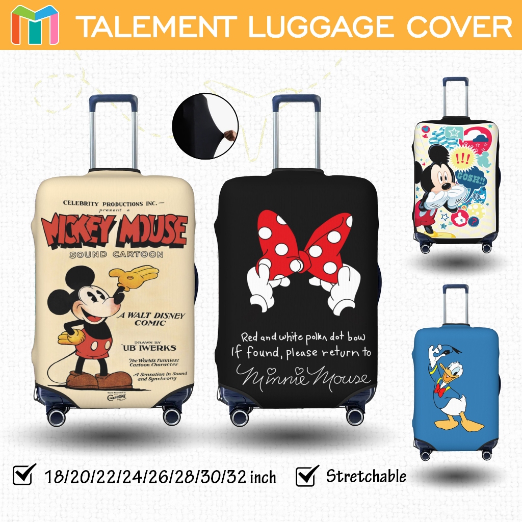 ผ้าคลุมกระเป๋าเดินทาง Mickey Mouse ผ้าสแปนเด็กซ์ แบบยืดหยุ่น ยืดหยุ่น Luggage Cover 18 20 22 24 26 28 30 32 นิ้ว MK01