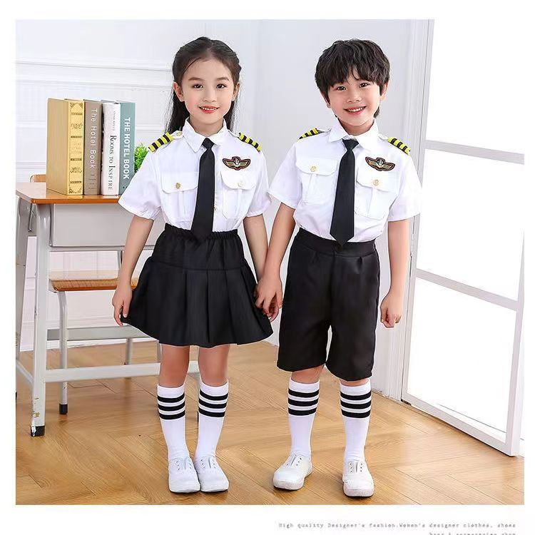 90-160ซม. Kids/เครื ่ องแต ่ งกายนักบินสําหรับผู ้ ใหญ ่ Carnival ปาร ์ ตี ้ ฮาโลวีนสวมใส ่ Flight Attendant คอสเพลย ์ เครื ่ องบินเด ็ กกัปตันเสื ้ อผ ้ า