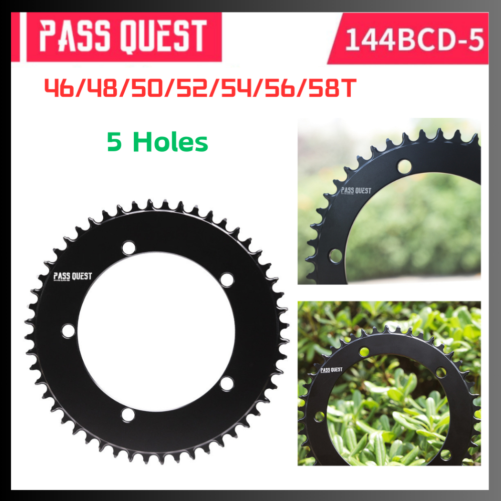 Pass QUEST 144BCD 5 หลุมจักรยาน Chainring Fixed Gear พิเศษ Single Disc Gear ฟัน 46-58T รอบแหวน Track จักรยาน Chainwheel บวกลบฟัน Crankset ขี ่ จักรยาน Part