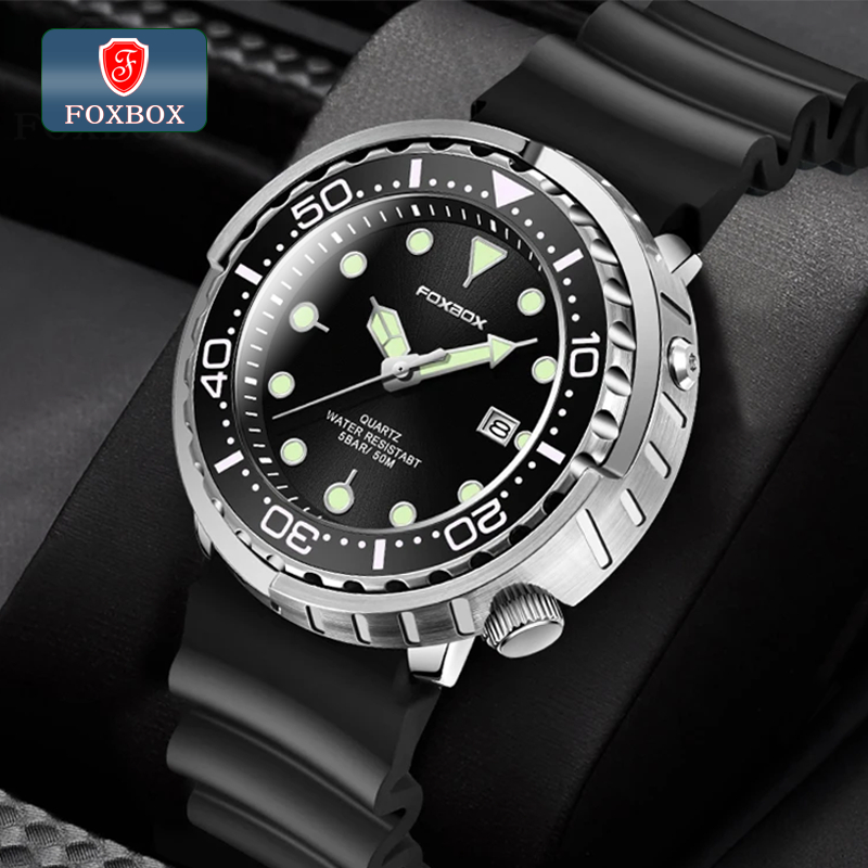 Foxbox แบรนด ์ หรูผู ้ ชายควอตซ ์ นาฬิกากีฬา 50M กันน ้ ํา Luminous นาฬิกาข ้ อมือผู ้ ชาย