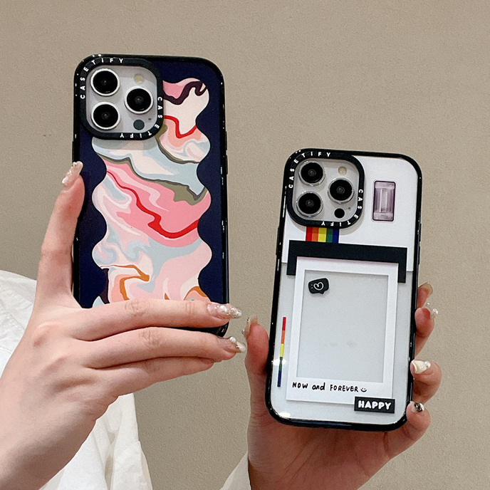 Ins สไตล์ iPhone 16 15 14 Pro Max รูปแบบคลื่นสีสันสดใสสําหรับ iPhone 13 12 Pro Max PC ปกหลังกรณี iPhone 11 เคสกันกระแทกสําหรับ iPhone 14 15 Plus กรณี