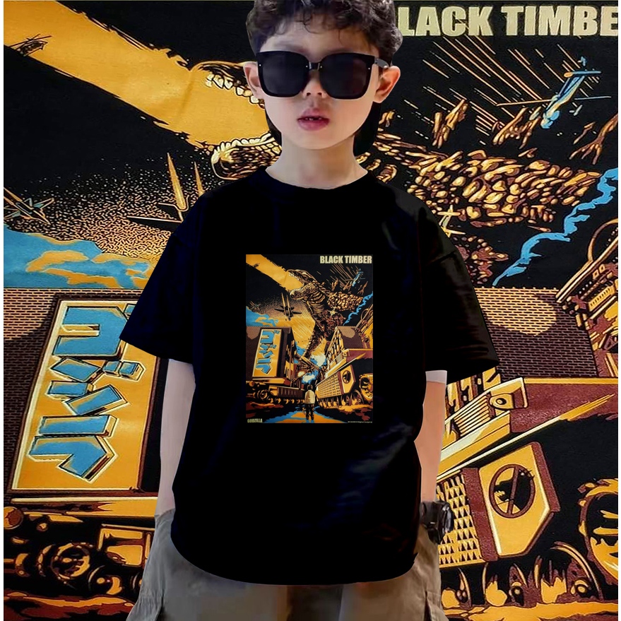 เสื้อยืดเด็ก เสื้อยืด ผ้าฝ้าย พิมพ์ลาย Godzilla VS Kong ขนาดเด็ก 100-150cm
