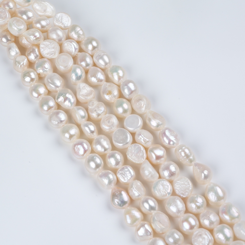 18 ซม.8-9 มม.สีขาว Baroque Pearl 100 % ไข ่ มุกน ้ ําจืดธรรมชาติ DIY เครื ่ องประดับ