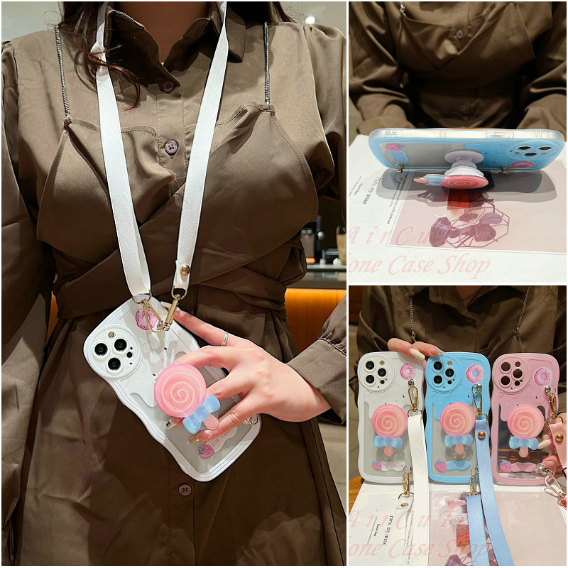 เคส OPPO Reno 10 Pro 8 8Z 8T 7 7Z 6 5 4 4G 5G F11 Pro F9 F7 F5 F1s Reno10 Reno8 Z T Reno8T Reno8Z Reno7 Reno7Z Reno6 Reno5 Reno4 OPPOF11 OPPOF9 OPPOF7 OPPOF5 Wave Ice Cream Lollipop Popsocket Soft Lanyard Case