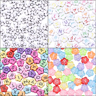 100pcs 10 มม.ผสมตัวอักษรภาษาอังกฤษอะคริลิคลูกปัด Plum Blossom ตัวอักษรแบน / ตัวอักษรอะคริลิค Spacer ลูกปัดสําหรับแฟชั ่ น DIY เครื ่ องประดับทําอุปกรณ ์ เสริม