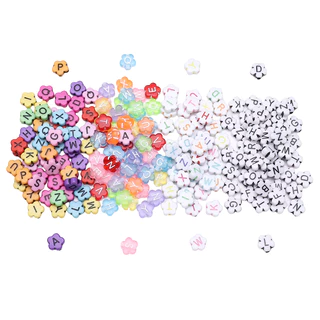 100pcs 10 มม.ผสมตัวอักษรภาษาอังกฤษอะคริลิคลูกปัด Plum Blossom ตัวอักษรแบน / ตัวอักษรอะคริลิค Spacer ลูกปัดสําหรับแฟชั ่ น DIY เครื ่ องประดับทําอุปกรณ ์ เสริม