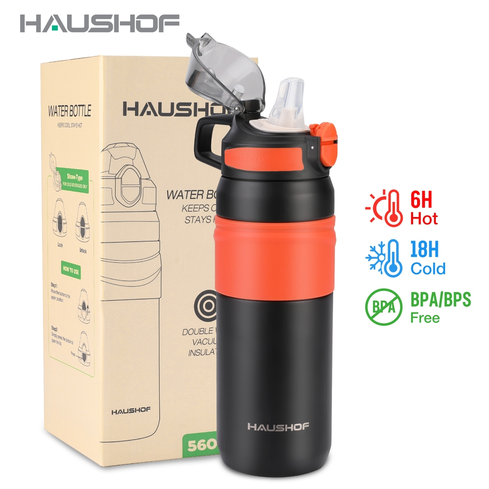 Haushof แก้วมักสุญญากาศ สเตนเลส มีฉนวนกันความร้อน และเย็น ปลอด BPA ขนาด 560 มล. สําหรับเล่นกีฬา
