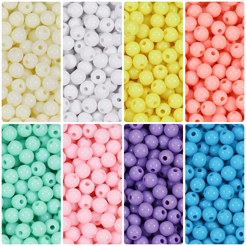 St.kunkka 50Pcs 6/8/10 มม.รอบลูกปัดอะคริลิคเรียบ ลูกปัดที่มีรู ลูกปัดพลาสติก DIY สร้อยคอลูกปัดเครื่องประดับ