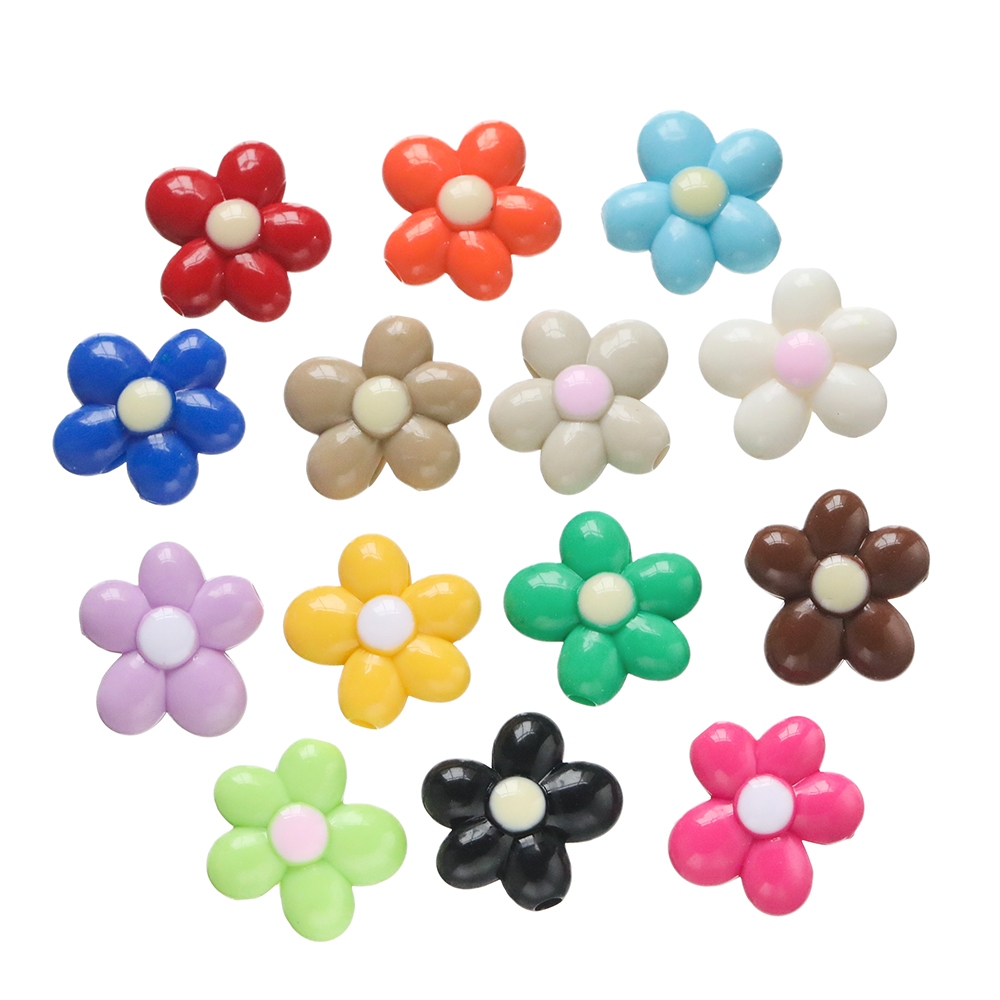 ลูกปัดอะคริลิคดอกไม้สีทึบ 5-10ชิ้น ขนาดเล็ก น่ารัก รูปที่ 5