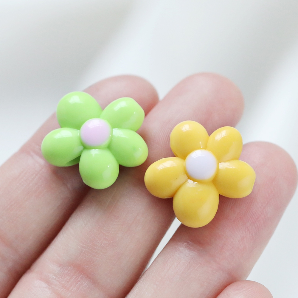 ลูกปัดอะคริลิคดอกไม้สีทึบ 5-10ชิ้น ขนาดเล็ก น่ารัก รูปที่ 4