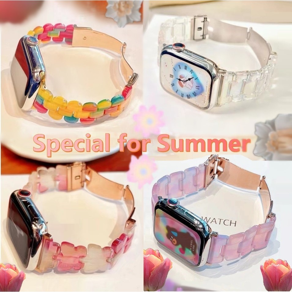 Special For Summer Dreamy พิเศษสําหรับฤดูร ้ อน Dreamy Resin สายนาฬิกาเรซิ ่ นสําหรับ AP นาฬิกา Series 10 9 8 7 6 5 4 3 2 1 SE SE2 Ultra 2 i สายนาฬิกาเปลี ่ ยน i นาฬิกา 41 มม.45 มม.49 มม.40 มม.44 มม.38 42 มม.i Watch Strap