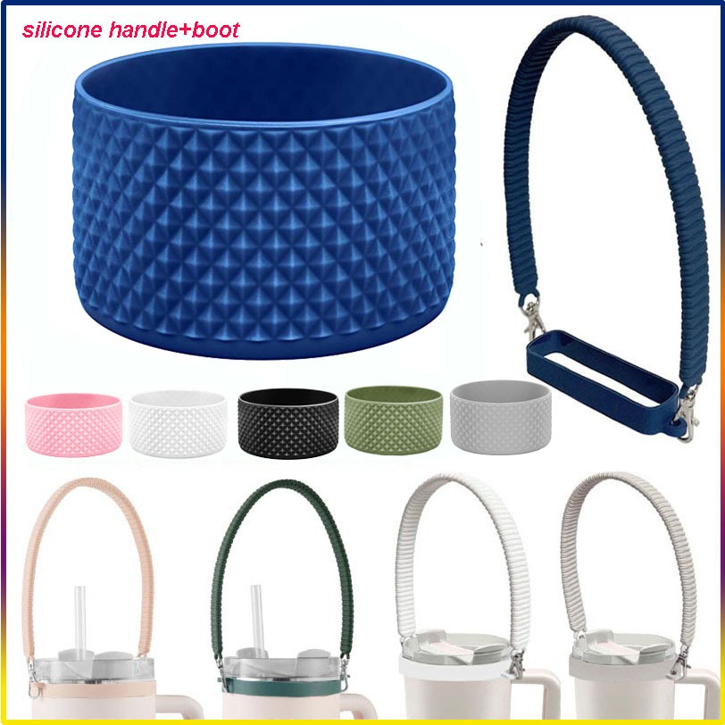 ขวดน้ํา Handle Strap + เพชรรูปแบบ Boot ขวดน้ําสลิง, Carrier,Holder พร้อมสายคล้อง,นุ่มทนทานซิลิโคนสําหรับ Stanley Tumbler Anti-slip Boot Cover สําหรับ Owala 24oz & 40oz