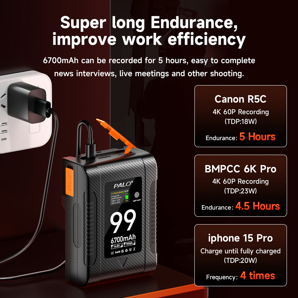 แบตเตอรี ่ Palo V-mount 99Wh/6700mAh สําหรับกล ้ องวิดีโอเติมแสง
