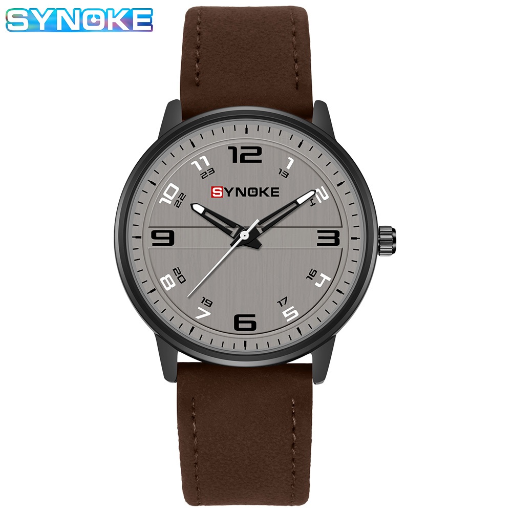 Synoke นาฬิกาข้อมือควอตซ์แฟชั่น หน้าปัดทรงกลม สไตล์นักธุรกิจ สําหรับบุรุษ