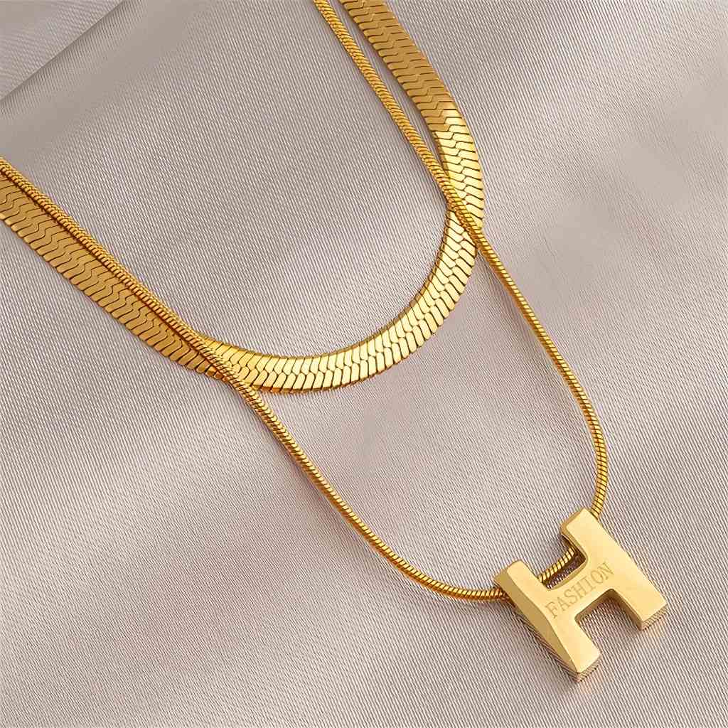 18k Gold-Plated Double-Layer H Letter สร ้ อยคอเหล ็ กไทเทเนียมสแตนเลส Non-Fade Classy Cla