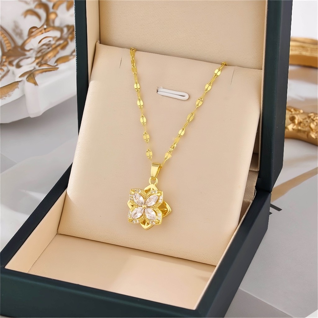 18k Gold-Plated Four-Leaf Clover กลีบไทเทเนียมเหล ็ กสร ้ อยคอหมุนได ้ แฟชั ่ นฝังเพทายจี ้ เครื ่ องประดับ