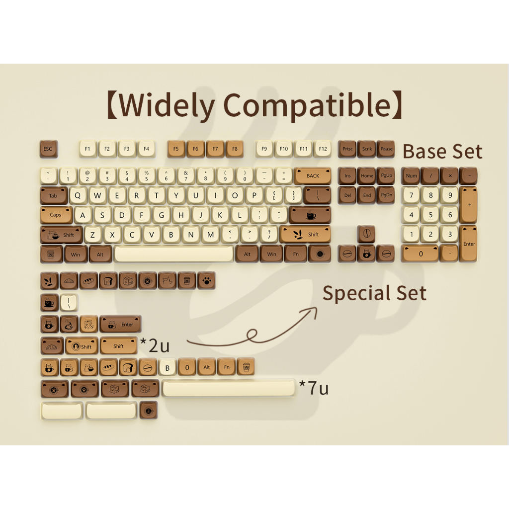 Xvx Coffee Cat 141-Key MAO Profile Dye-Sub PBT Keycap
