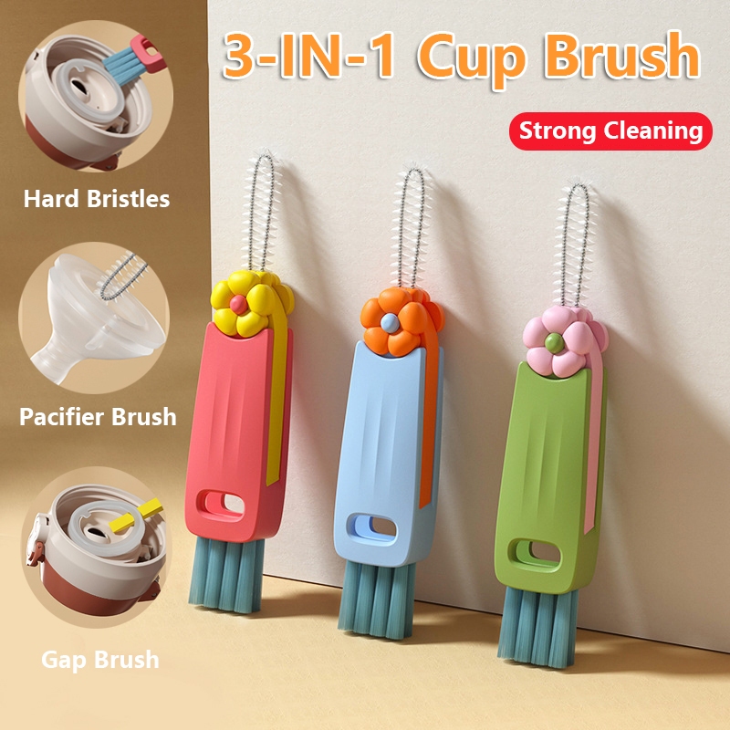 3pcs 3-in-1 ดอกไม ้ ออกแบบ Crevice ทําความสะอาดแปรงฝาปิดถ ้ วยแปรงปาก Gap แปรงมัลติฟังก ์ ชั ่ นแครอทฟางแปรงสําหรับ Pacifiers