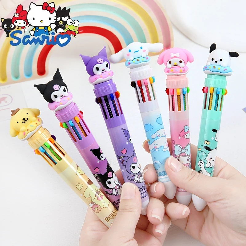 Sanrio ปากกาลูกลื ่ น My Melody Cinnamoroll Kuromi 10 สีน ่ ารักการ ์ ตูนกดปากกาเขียนอุปกรณ ์ โรงเรียนเครื ่ องเขียนนักเรียน