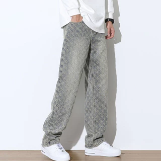 Yipinyouyouyou กางเกงยีนส ์ ผู ้ ชายแฟชั ่ นและยอดนิยมอเมริกันย ้ อนยุคหลวมสบายๆ jacquard ออกแบบคุณภาพสูงสไตล ์ unisex กางเกง
