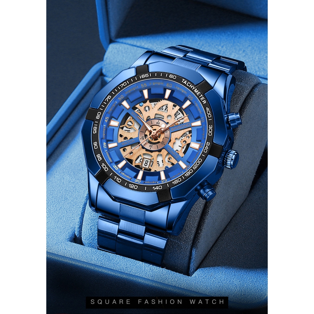 นาฬิกาที่ขายดีที่สุดของ BinbondS033 หนังกุ้งกลวงไม่ใช่กลไกกันน้ําส่องสว่างธุรกิจที่เดินทางมาพักผ่อน