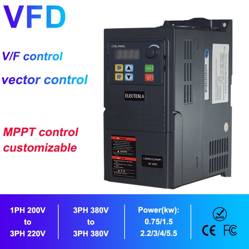 0.75KW/1.5KW/2.2KW 1/2/3HP 220V 380V VFD ความถี่ตัวแปรไดรฟ์แปลงมอเตอร์ควบคุมความเร็ว