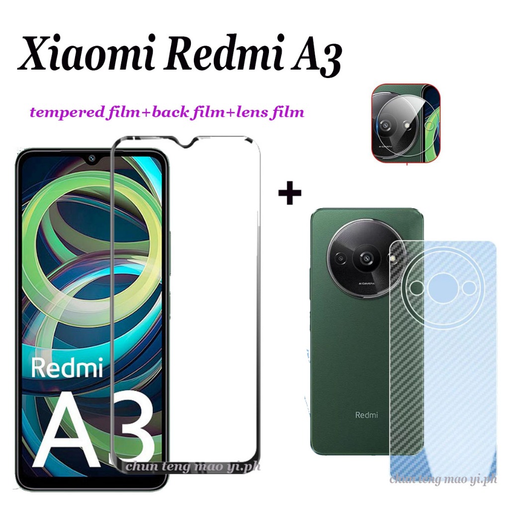 (3in1 ) ฟิล์มกระจกนิรภัยกันรอยหน้าจอ ฟิล์มเลนส์ ฟิล์มด้านหลัง สําหรับ xiaomi Redmi A3 Redmi A2 Redmi