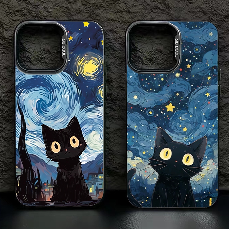 สําหรับ Infinix ร ้ อน 40i 40 Pro 30i 30 Play NFC สมาร ์ ท 8 7 5 6 หมายเหตุ 30 5G 40 Tecno Spark GO 2024 10C 10 Starry Sky การ ์ ตูนแมวสีดํา Matte ปกแข ็ ง