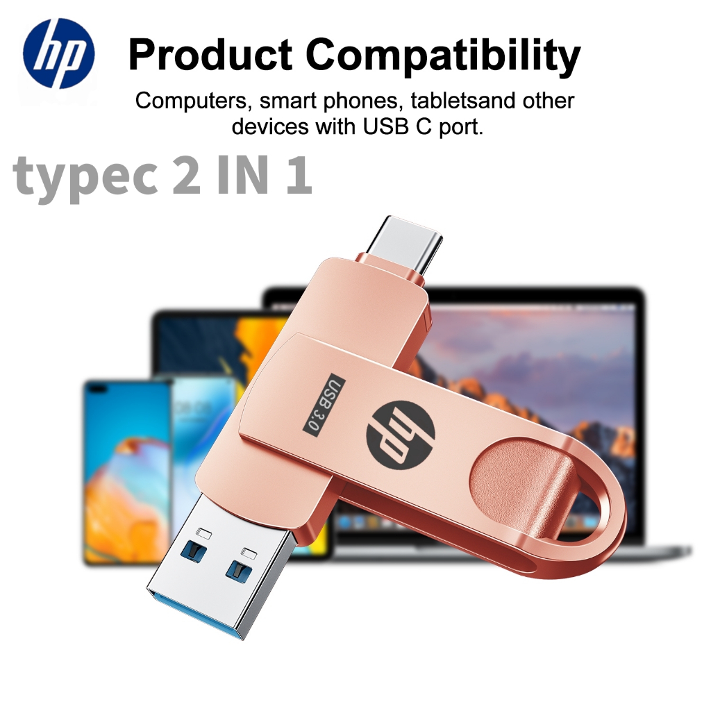 Typec 2 in 1 โทรศัพท ์ มือถือ u Disk HP คุณภาพสูง 2TB Dual Drive Flash Memory USB ความเร ็ วสูง Memory Stick 1TB หน ่ วยความจําข ้ อมูล otg