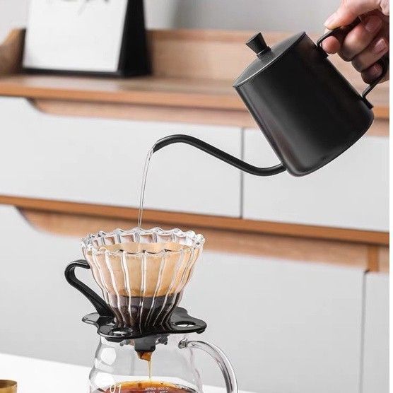 กาดริปกาแฟ สแตนเลส สีเงิน/สีดำ 250ml/350ml/600ml Stainless Pour-Over Coffee Drip Pot CoffeeTimeShop - รูปที่ 3