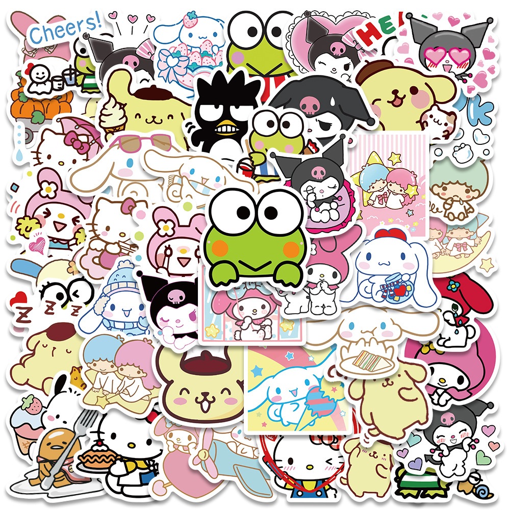 สติกเกอร์ PVC ลายการ์ตูน Sanrio น่ารัก กันน้ํา สําหรับติดตกแต่ง เก็บสะสม มี 50 ชิ้น