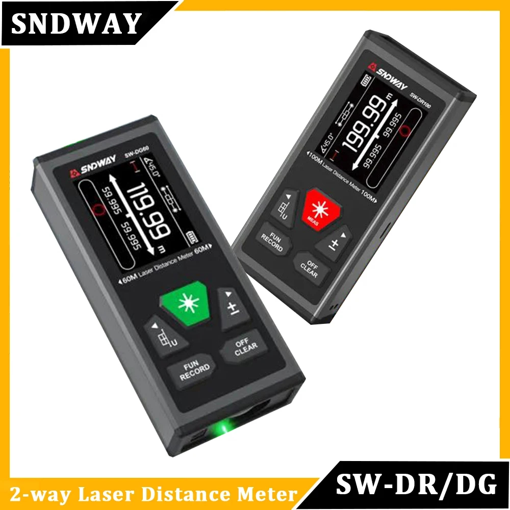 SNDWAY SW-DG60 DG100 DR60 DR100 เลเซอร ์ ระยะทางเมตร 2 ทางเลเซอร ์ วัดเมตร Rangefinder สีแดงสีเขียวเลเซอร ์ 2-way Range Finder