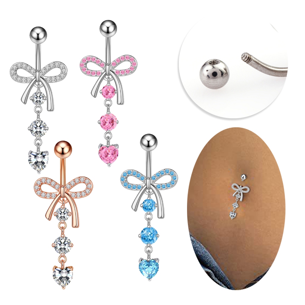 （คลังสินค้าไทย）เครื่องประดับ จิวสะดือ ริบบิ้นโบว์ สเตนเลส ประดับกลิตเตอร์ พลอยเทียม หวานแหวว 1 ชิ้นฤดูร้อนสงกรานต์ - รูปที่ 6