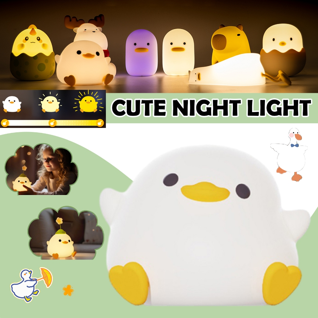 โคมไฟซิลิโคน รูปการ์ตูนเป็ดน่ารัก ขนาดเล็ก โคมไฟกลางคืน Led ซิลิโคนนิ่ม ชาร์จ USB รูปสัตว์ สัมผัสบรรยากาศ สําหรับตกแต่งห้องนอนเด็ก โคมไฟซิลิโคน Led รูปเป็ด แบบชาร์จ USB เหมาะกับของขวัญวันเกิด สําหรับตกแต่งห้องนอนเด็ก
