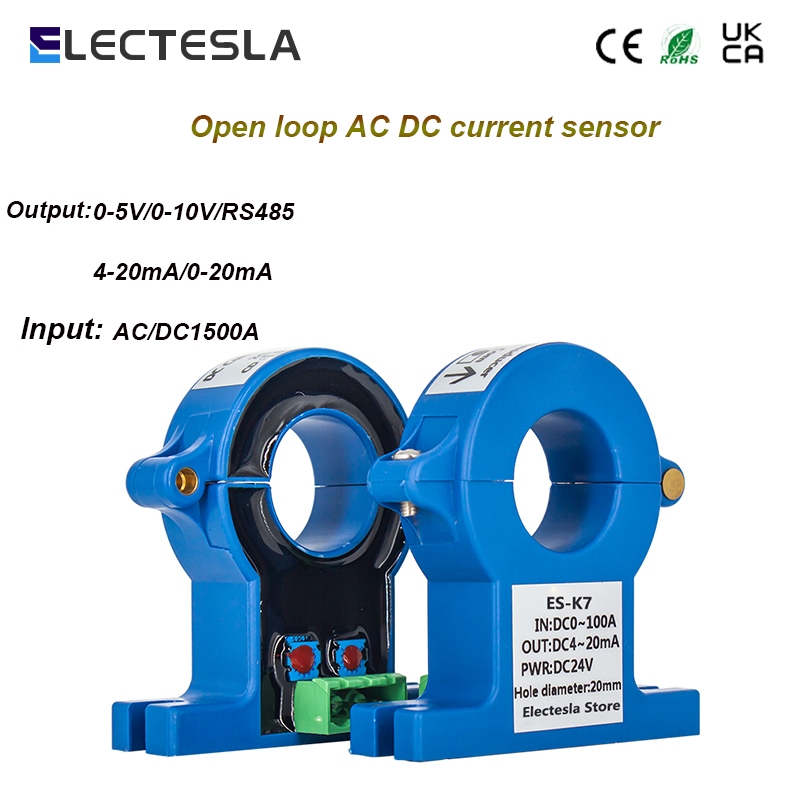 Hall ตัวแปลงสัญญาณ เซนเซอร์กระแสไฟ DC 0-1500A อินพุต 0-10V 4-20mA RS485 เอาท์พุต 20 มม.