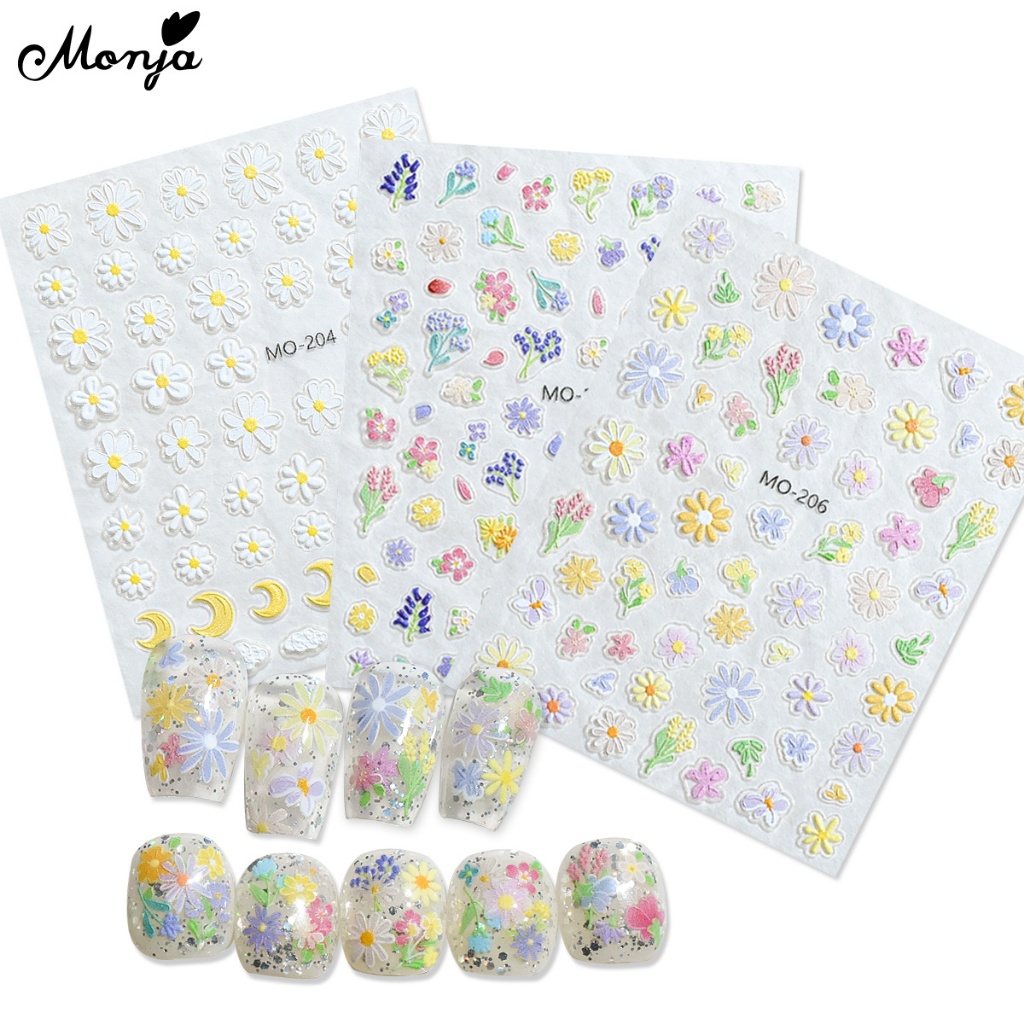 Monja สติ๊กเกอร์ติดเล็บ สติกเกอร์นูน เกาหลี เหมือนเพ้นท์เจลนูน ตกแต่งเล็บ สติกเกอร์เจลลี่