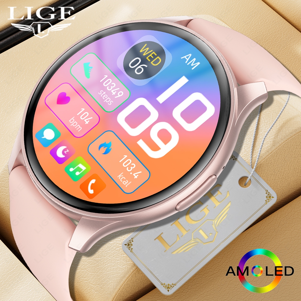 Lige Smart Watch AMOLED กันน ้ ําวัดน ้ ําตาลในเลือด 100 +Sport Fitness Bluetooth Smartwatch