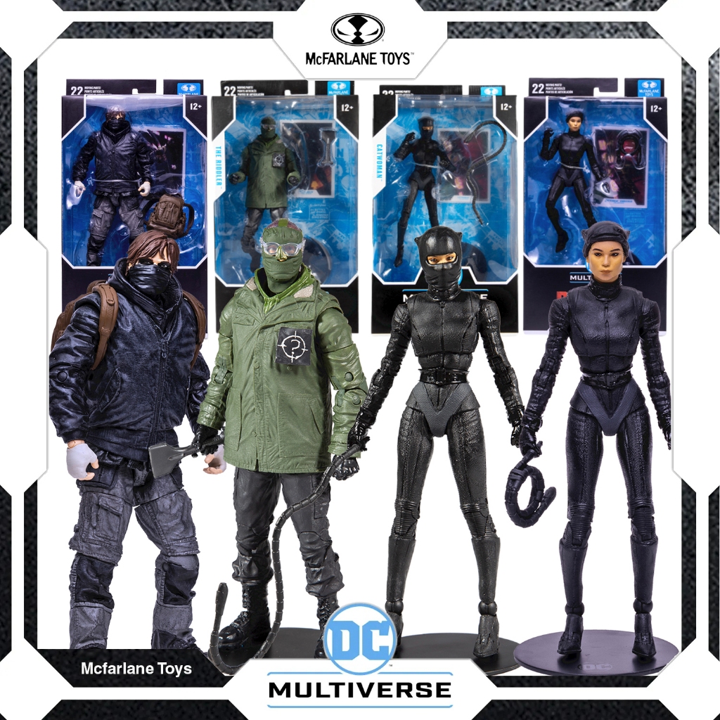 Mcfarlane ของเล่นใหม่ Batman ภาพยนตร์ Riddler Catwoman Unmasked Variant Bruce Wayne Drifter Catwoman DC Multiverse 7 นิ้วเคลื่อนย้ายได้หุ่น