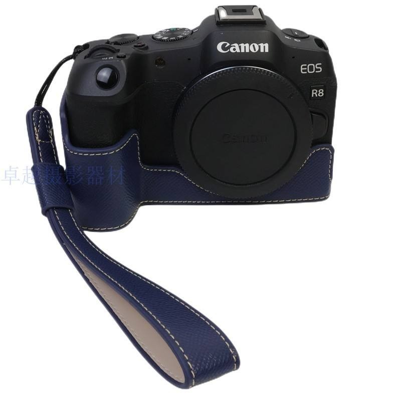 Canon R8 เคสกล้อง หนัง Pu ครึ่งตัวพร้อมสายรัดข้อมือสําหรับ Canon EOS R8