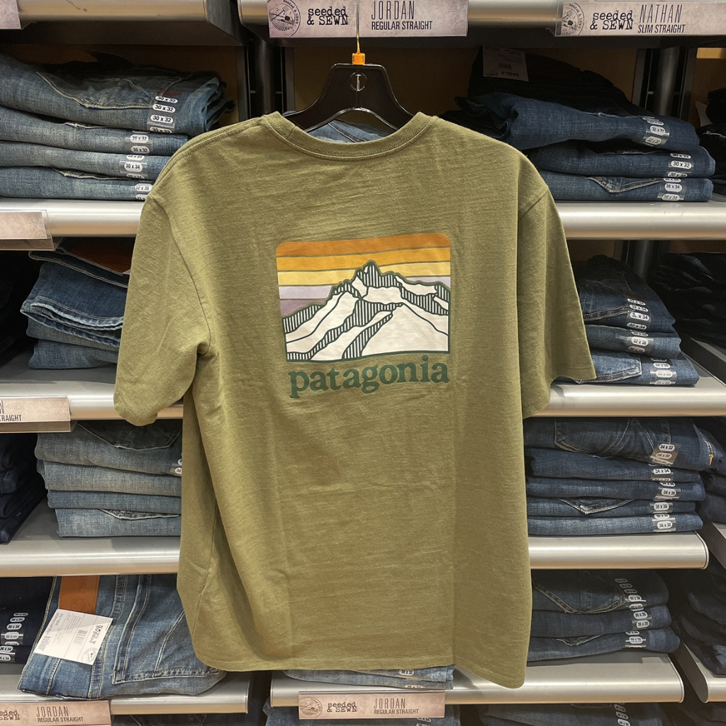 Patagonia Line Logo Ridge เสื้อยืดผ้าฝ้ายผู้ชายรีไซเคิลแขนสั้น