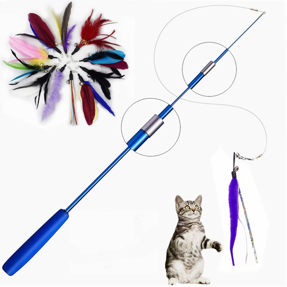 Interactive Cat Feather ของเล ่ น Feather Teaser Stick Wand สัตว ์ เลี ้ ยง Retractable Feather Bell Refill เปลี ่ ยน Catcher ผลิตภัณฑ ์ สําหรับลูกแมว