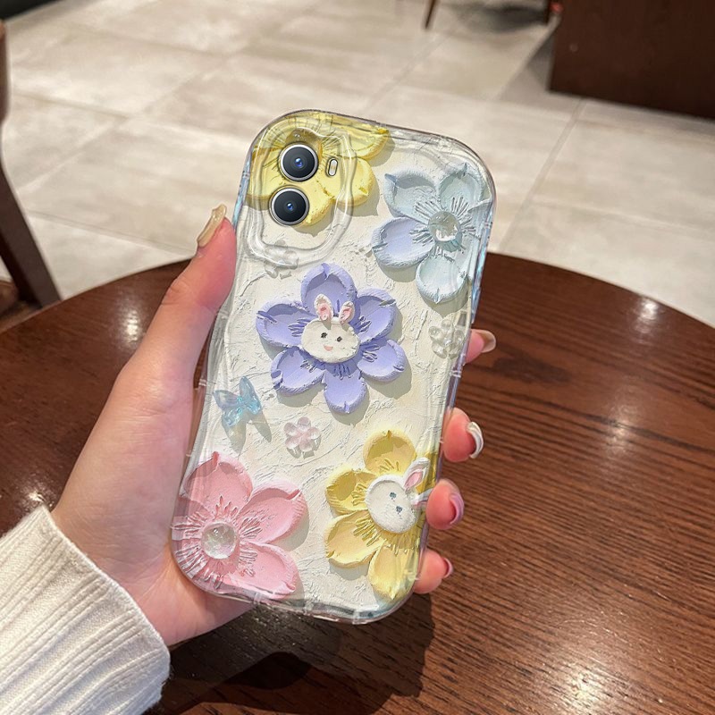 ปลอกสําหรับ OPPO A57 A77S A76 A36 A77 A74 A95 Narzo50 45G 3D ดอกไม้สวยโปร่งใสซิลิโคนนุ่ม TPU กันกระแ