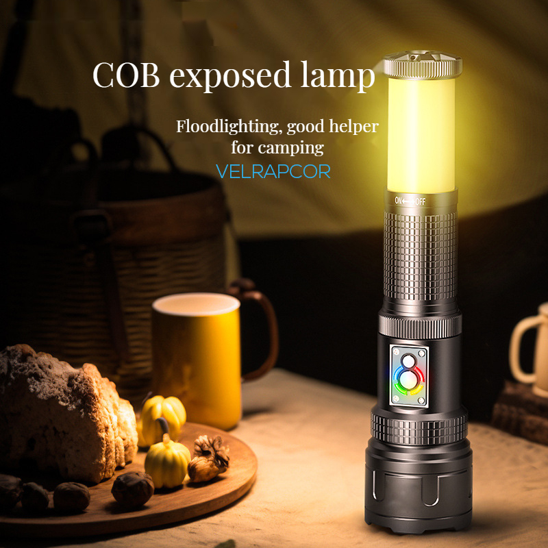 ใหม ่ มัลติฟังก ์ ชั ่ นเลเซอร ์ สีขาวแสงที ่ แข ็ งแกร ่ งไฟฉาย Type-C ชาร ์ จกลางแจ ้ งมัลติฟังก ์ ชั ่ นไฟฉาย LED พร ้ อมแบตเตอรี ่ ในตัวไฟท ้ ายตั ้ งแคมป ์