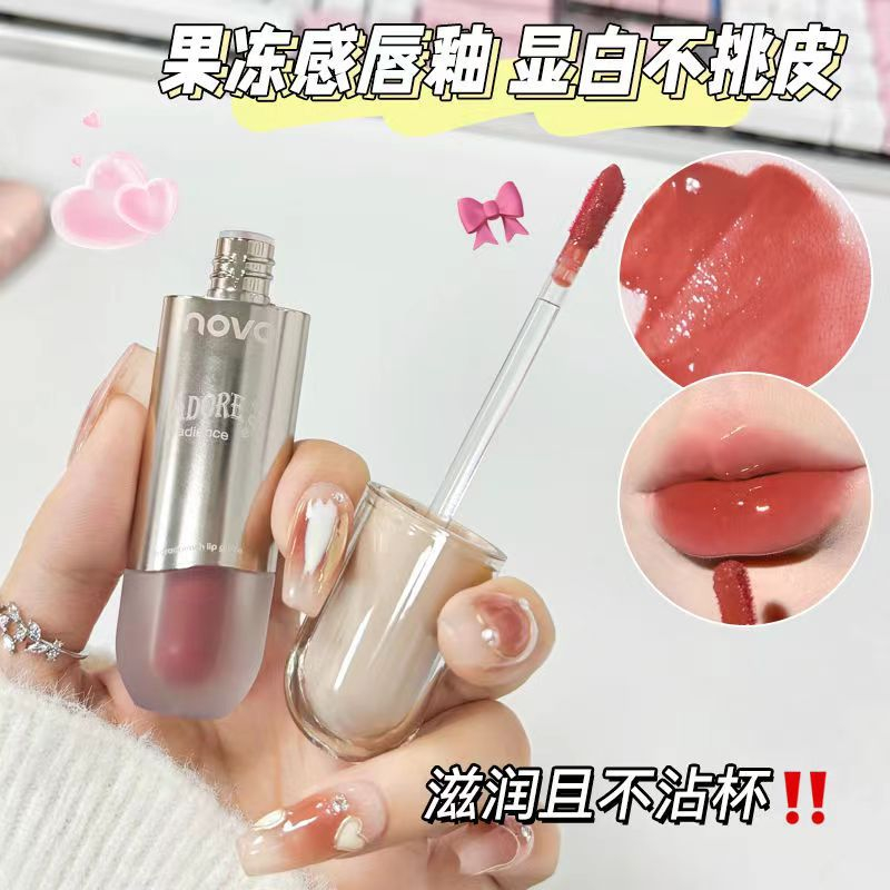 Novo Juice Clear Texture Lip Glaze Moisturized Hydrated กันน ้ ํา Non-stick Cup Long Lasting Holding สี Highlight สีแดงสีชมพู Glossy Lip Gloss NO.6095