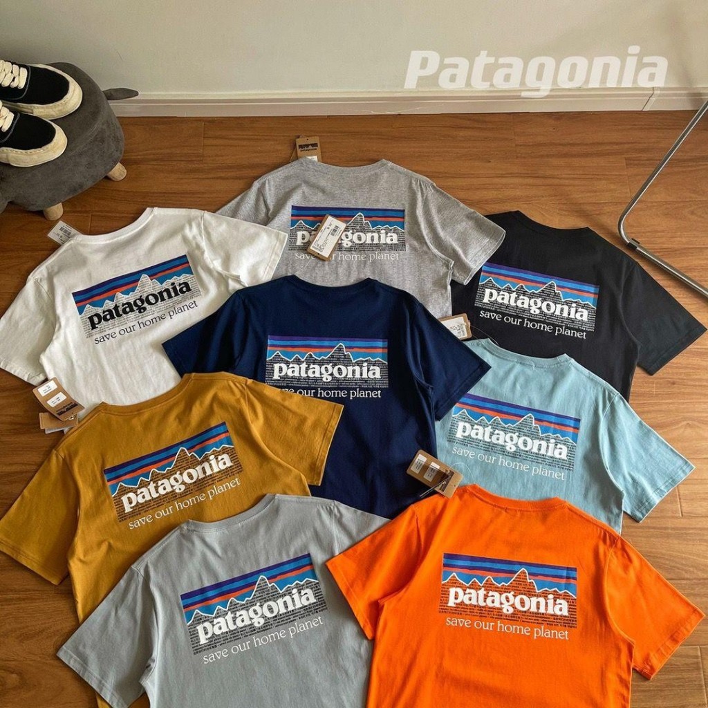 Patagonia Heavyweight Multinational Language Protection Home พิมพ ์ คู ่ เสื ้ อยืดคอกลมหลวม
