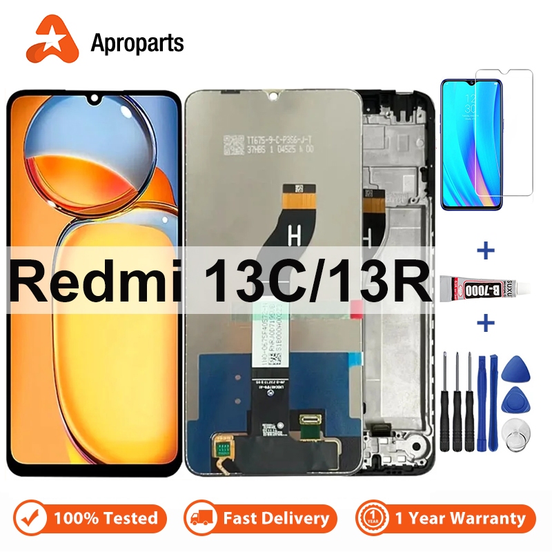 LCD สำหรับ Xiaomi Redmi 13C 13R 23100RN82L 23124RN87G จอแสดงผล หน้าจอสัมผัส ดิจิตอลไลเซอร์ ชุดประกอบ 13C 5G พร้อมกรอบ ชิ้นส่วนโทรศัพท์มือถือ